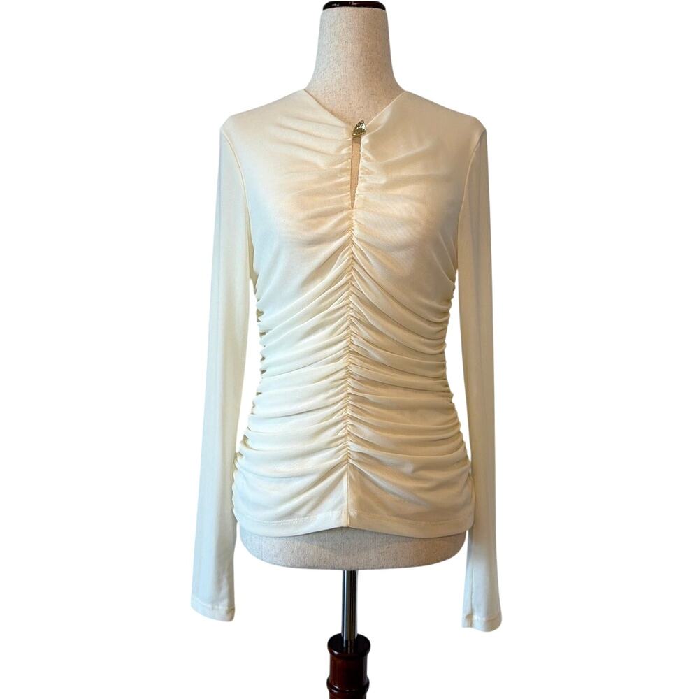 ASTR The Label Yasmine Ruched Long Sleeve Shirt, Cream, Women’s Medium